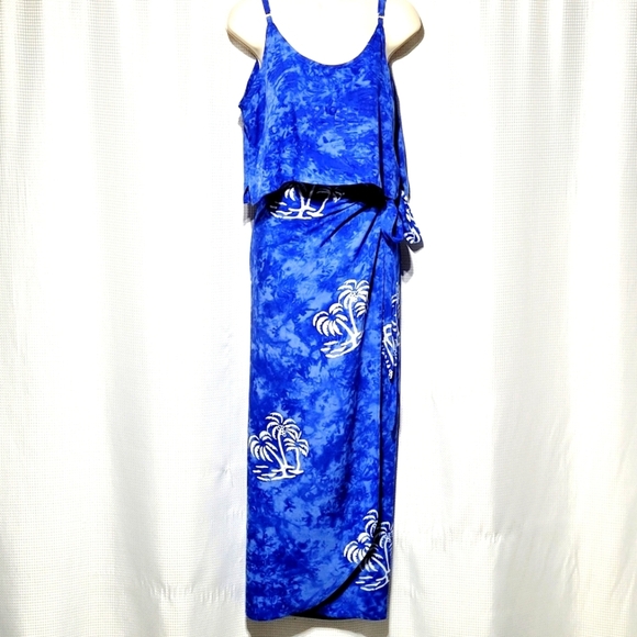 Uluwatu Bali Island Dresses & Skirts - Vintage Uluwatu Bali Island Classic Wrap Set Blue with Whit Palm Trees (M/L)